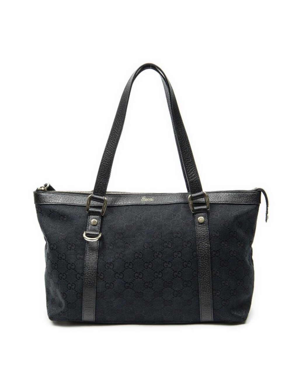 Gucci Abbey Zip Tote Bag Black GG Canvas